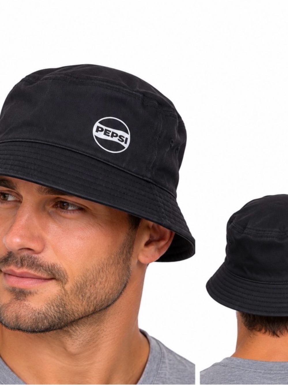 Pepsi Black Bucket Hat with Small Logo Patch unisex streetwear cap
